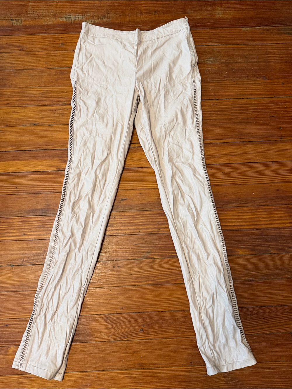 HM Cream Leather Like Leggings with Side Cutout Trim Size 8